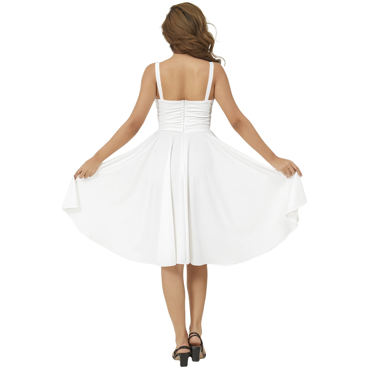 Sleeveless Square Neck Flare Hem Midi Dress